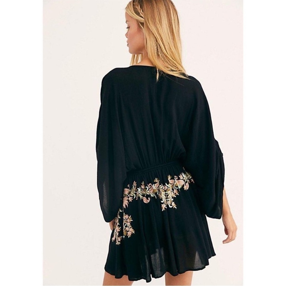Free People Pretty Pineapple V Tunic Dress Embroidery  Drawstring S Hippie Boho - Picture 4 of 16